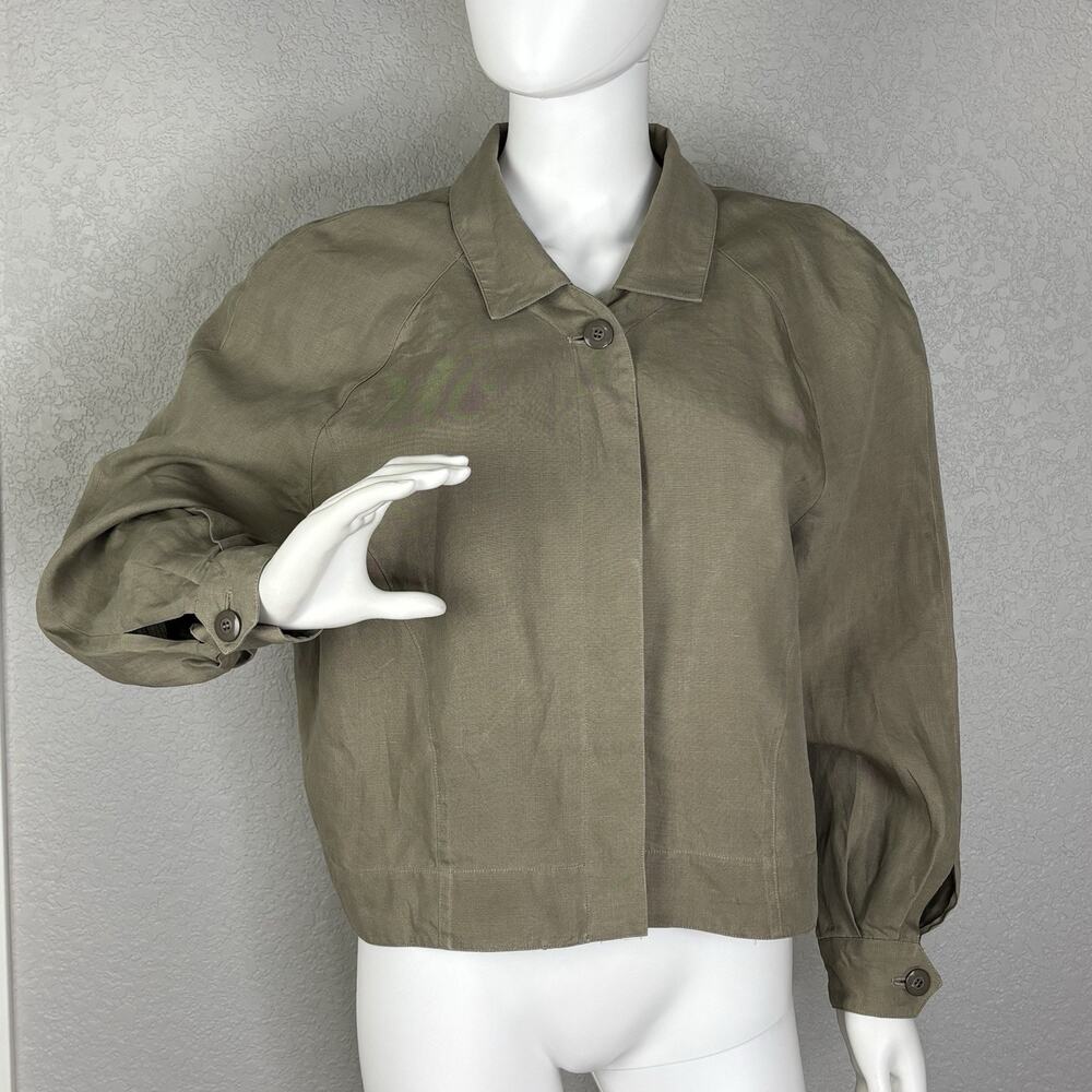 Vintage Y2K Carlisle Jacket Linen Balloon Sleeve Boxy Beige Khaki Size 12